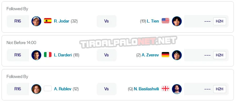 atp roma partidos pista2 martes12 mayo 2026 tiroalpalo